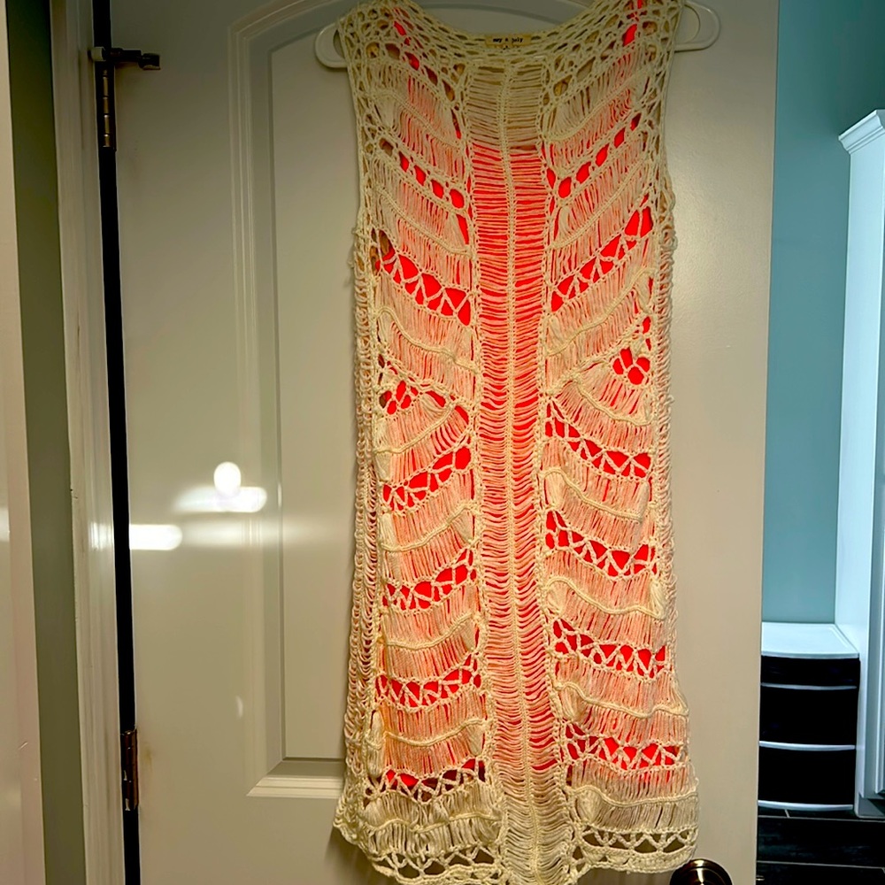 Beach dress coral and white